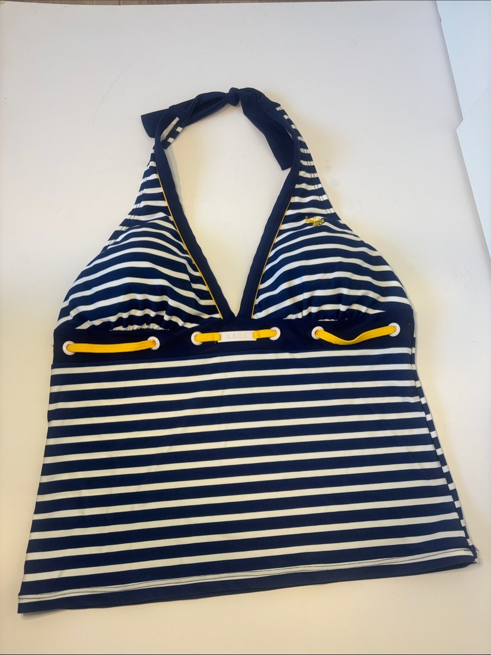 U.S. Polo Assn. Women’s Halter Tankini Top Navy White Stripe Size L